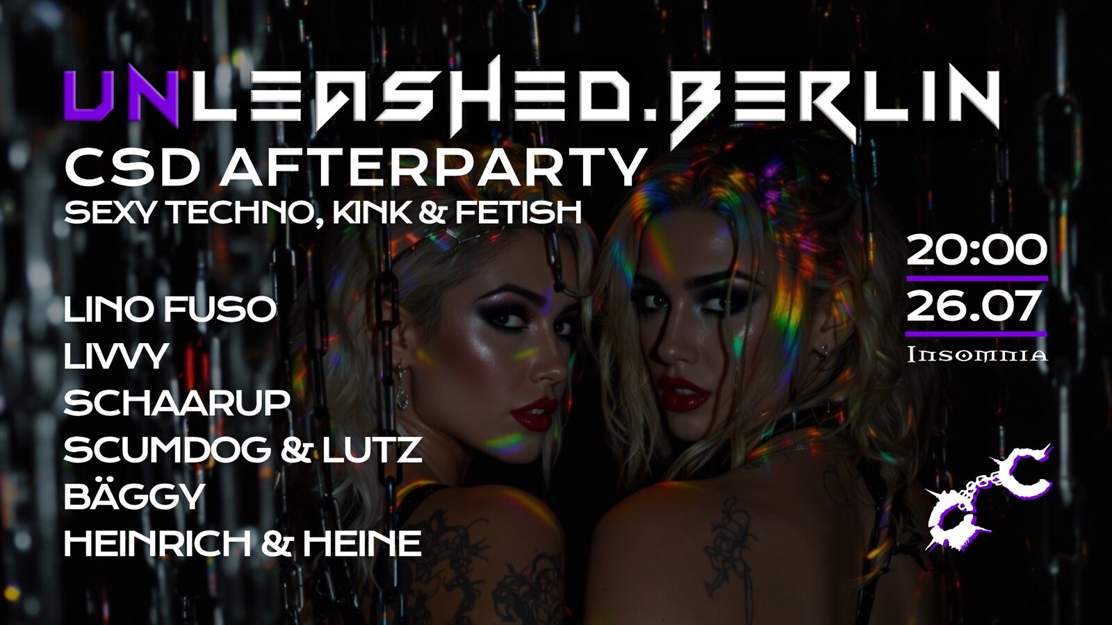 UNLEASHED CSD Afterparty flyer — July 26, 2025 at Insomnia Berlin